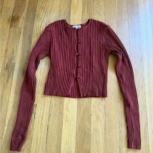 Women's Ribbed Burgundy Cardigan